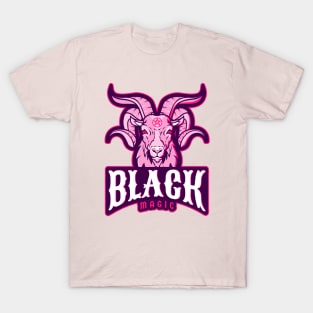 Black Magic Cute Pink Goat Baphomet with Pentagram T-Shirt